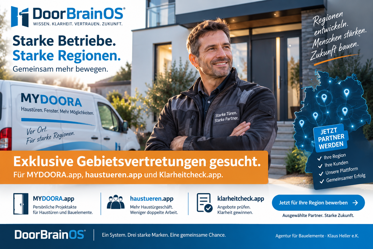DoorBrainOS sucht zum Start ausgewählte regionale Partner für MYDOORA.app, haustueren.app und Klarheitcheck.app.